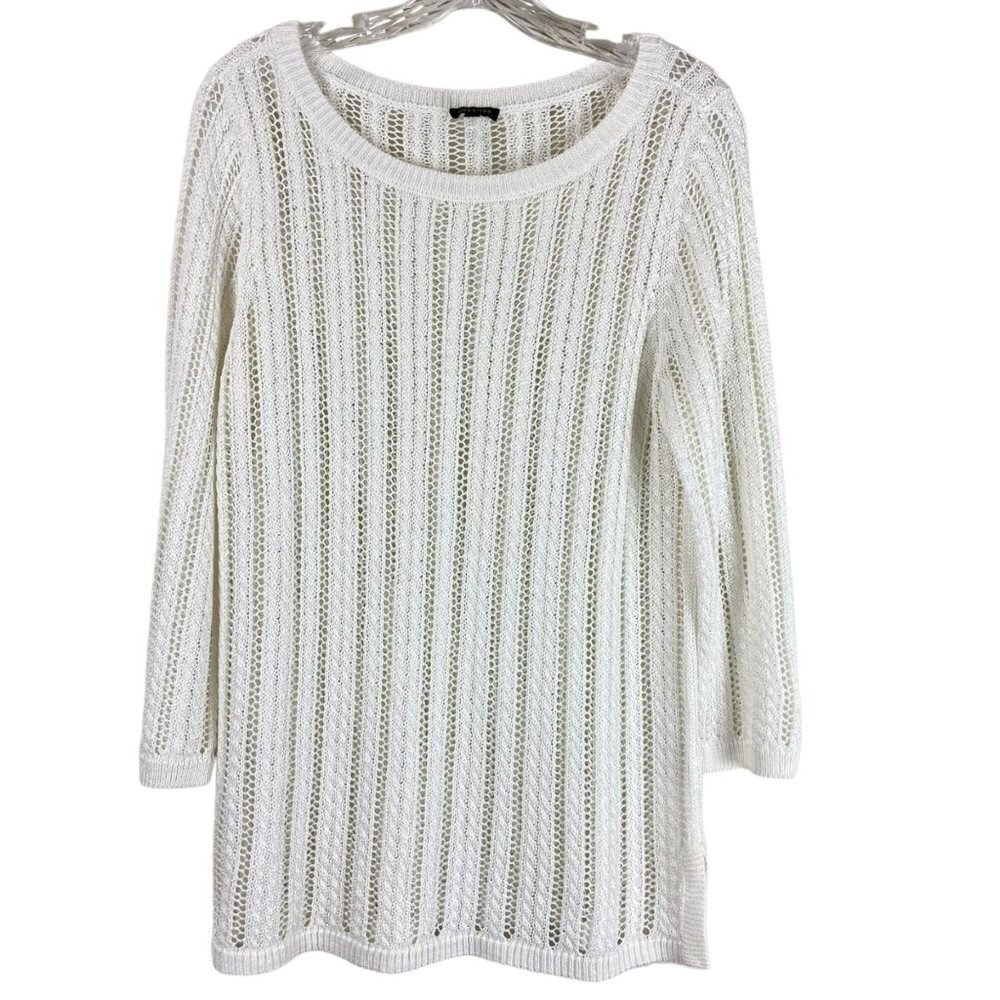 Talbots White 3/4 Sleeve Sweater Boat Neck Size Medium - Picture 1 of 9